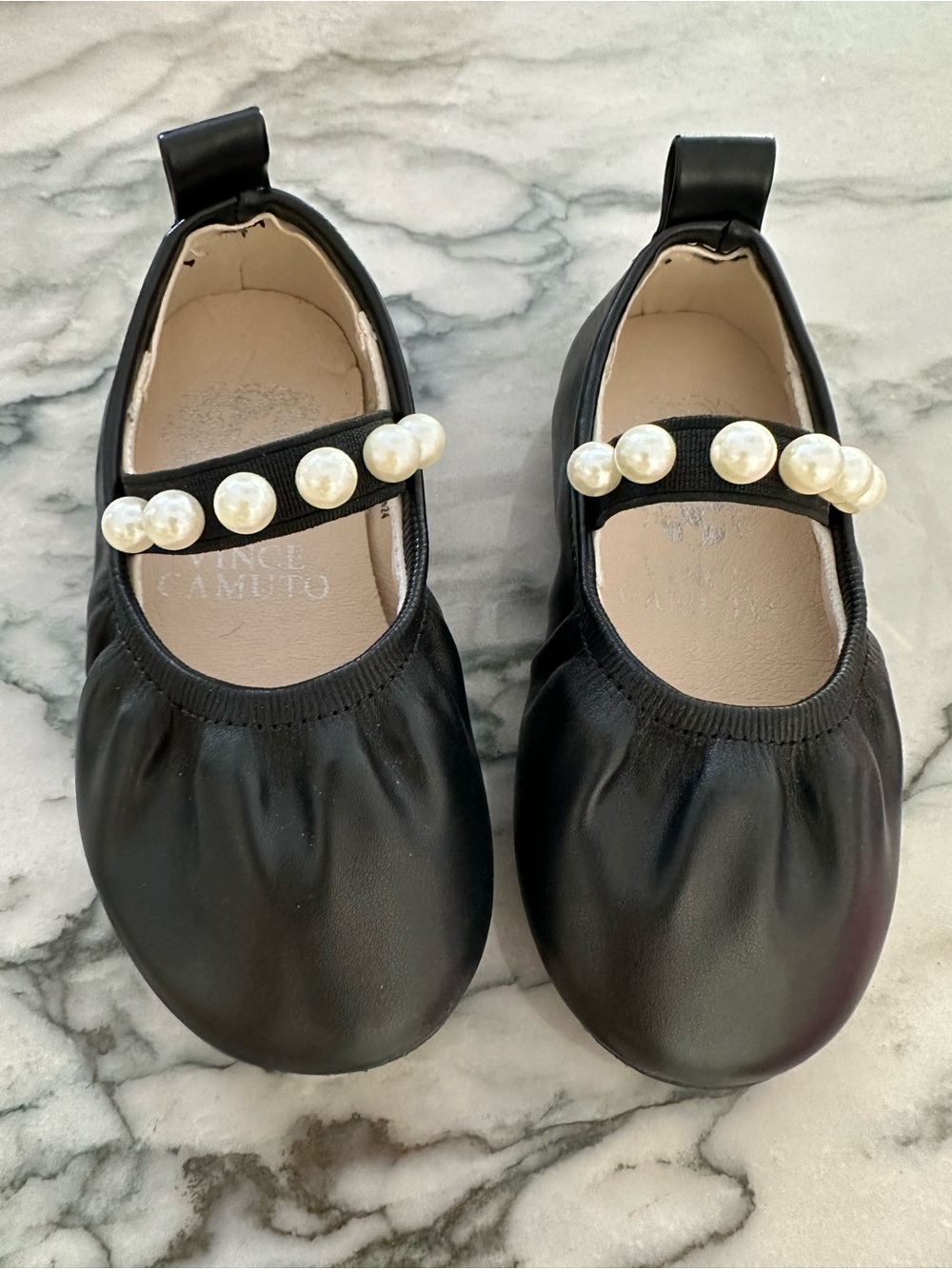 Vince Camuto Girls' Black Pearl-Strap Ballet Flats Size 5 Toddler